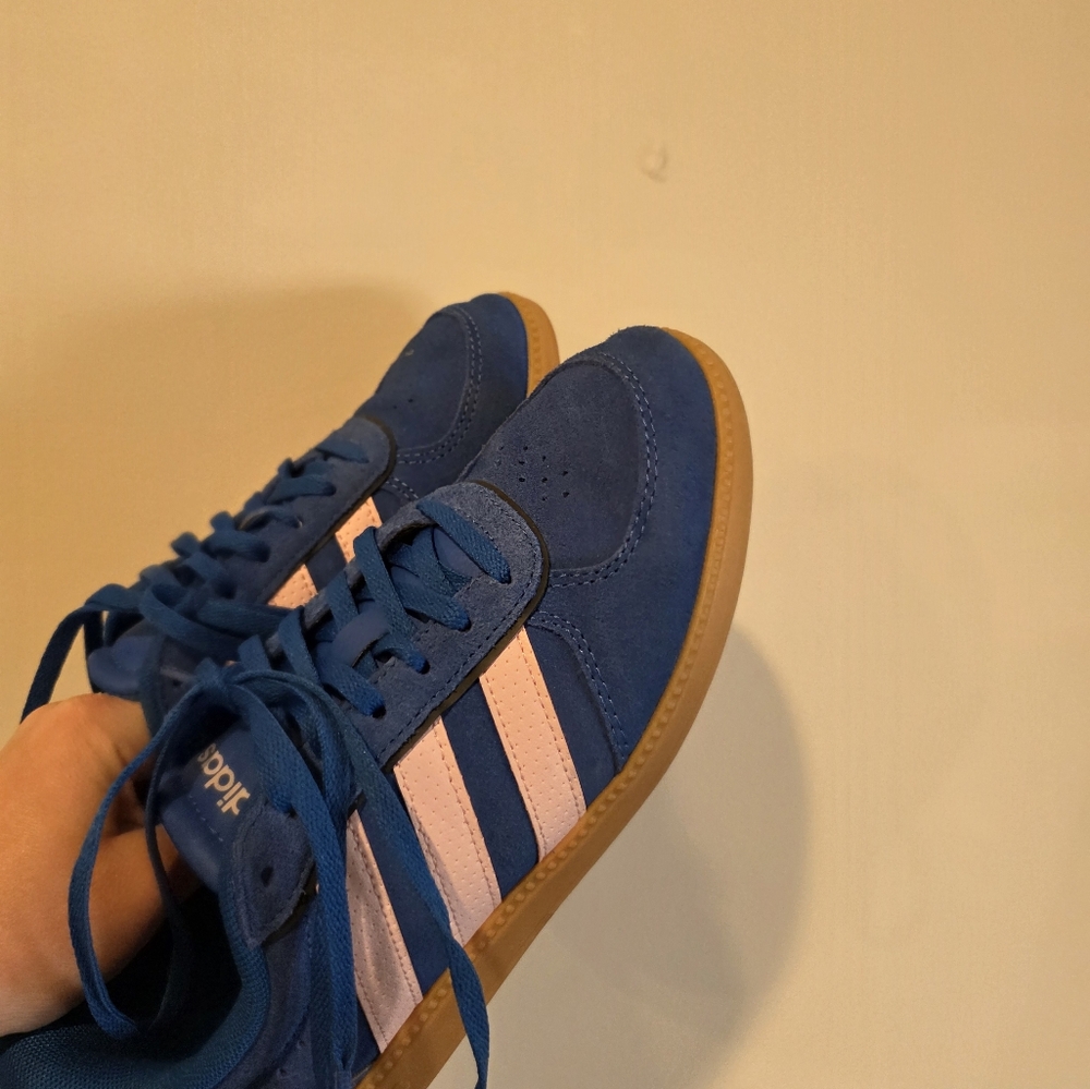 Adidas Cloudfoam Plus Suede 3 Stripe Sneakers Womens 6 Blue - Picture 5 of 8